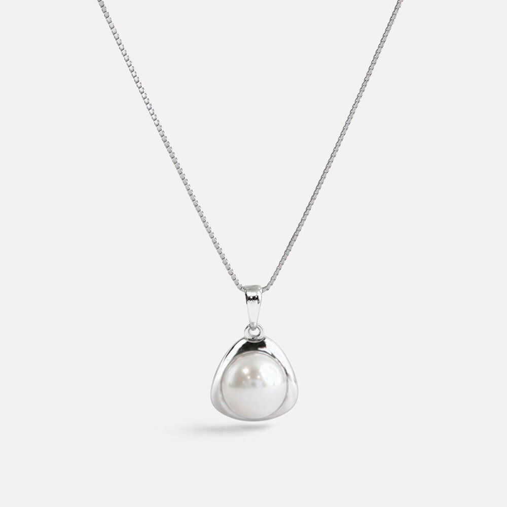 Sterling Silver Freshwater Pearl in Polished Triangle Pendant