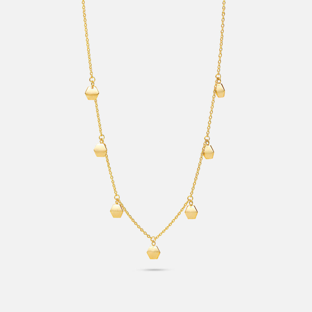Yellow Gold Plated Sterling Silver Matt Hexagon Disc Necklet