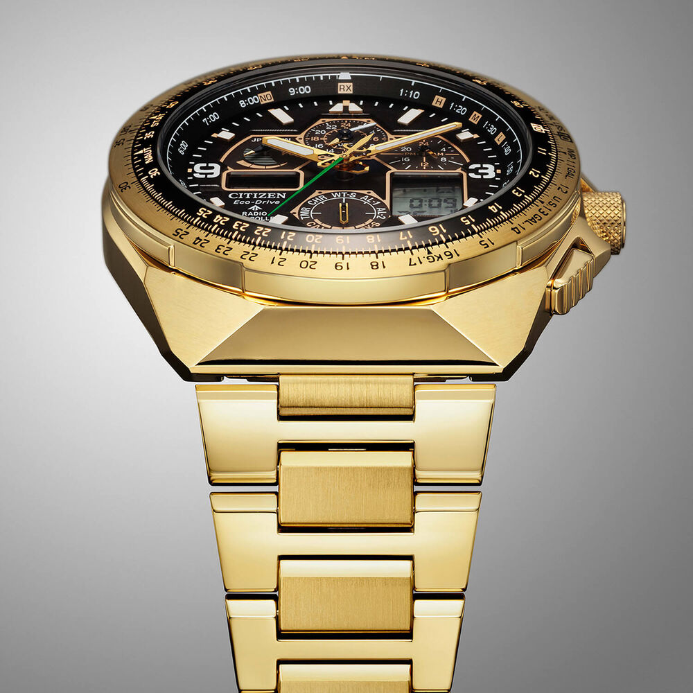 Citizen Promaster Skyhawk 46mm Black Dial Gold Tone Steel Bracelet Watch
