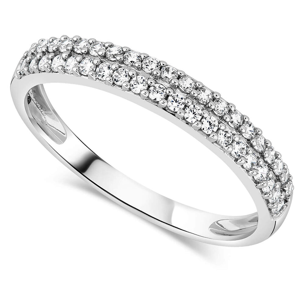 9ct White Gold 2 Row Pave Cubic Zirconia Half Eternity Ring