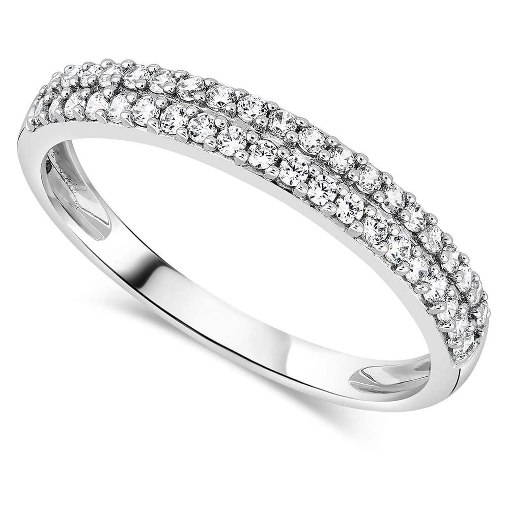 9ct White Gold 2 Row Pave Cubic Zirconia Half Eternity Ring image number 0
