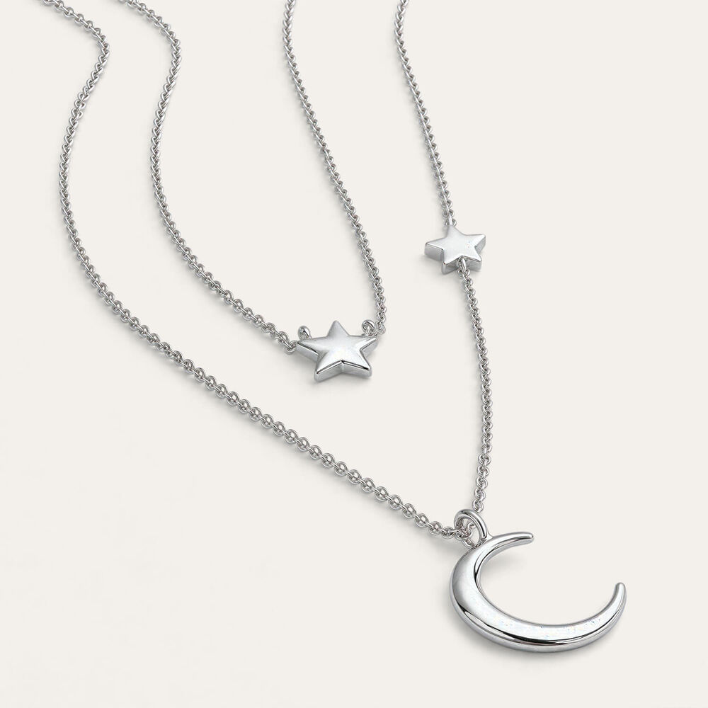 Sterling Silver Moon & Star Double Chain Necklet