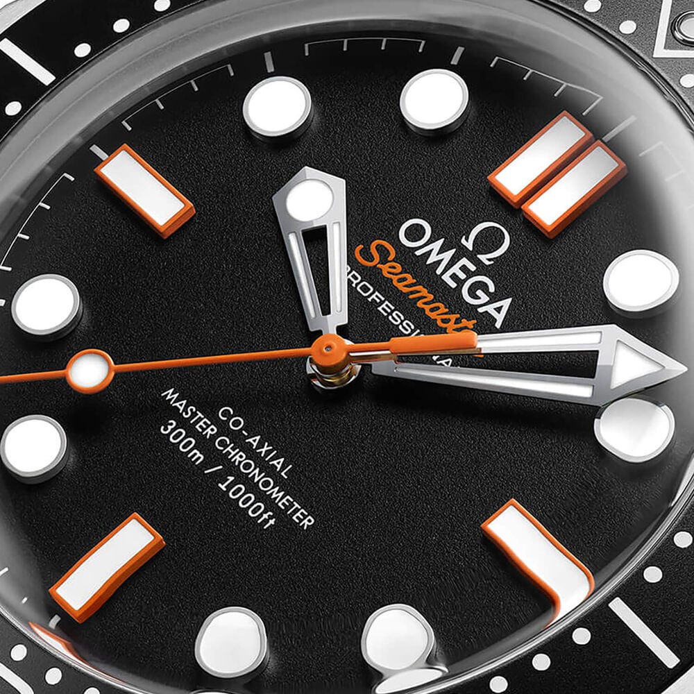 OMEGA Seamaster Diver 300M 42mm Black Dial Orange Details Steel Mesh Bracelet Watch image number 2