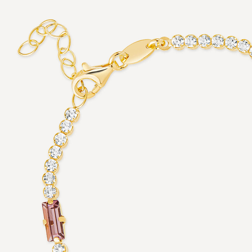Sterling Silver & Yellow Gold Plated Rectangular Colour Stones & Cubic Zirconia Bracelet image number 4