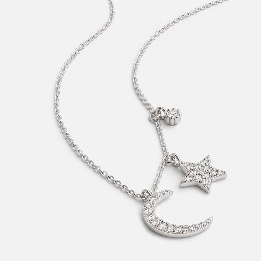 Sterling Silver Cubic Zirconia Set Moon & Star Charm Necklet