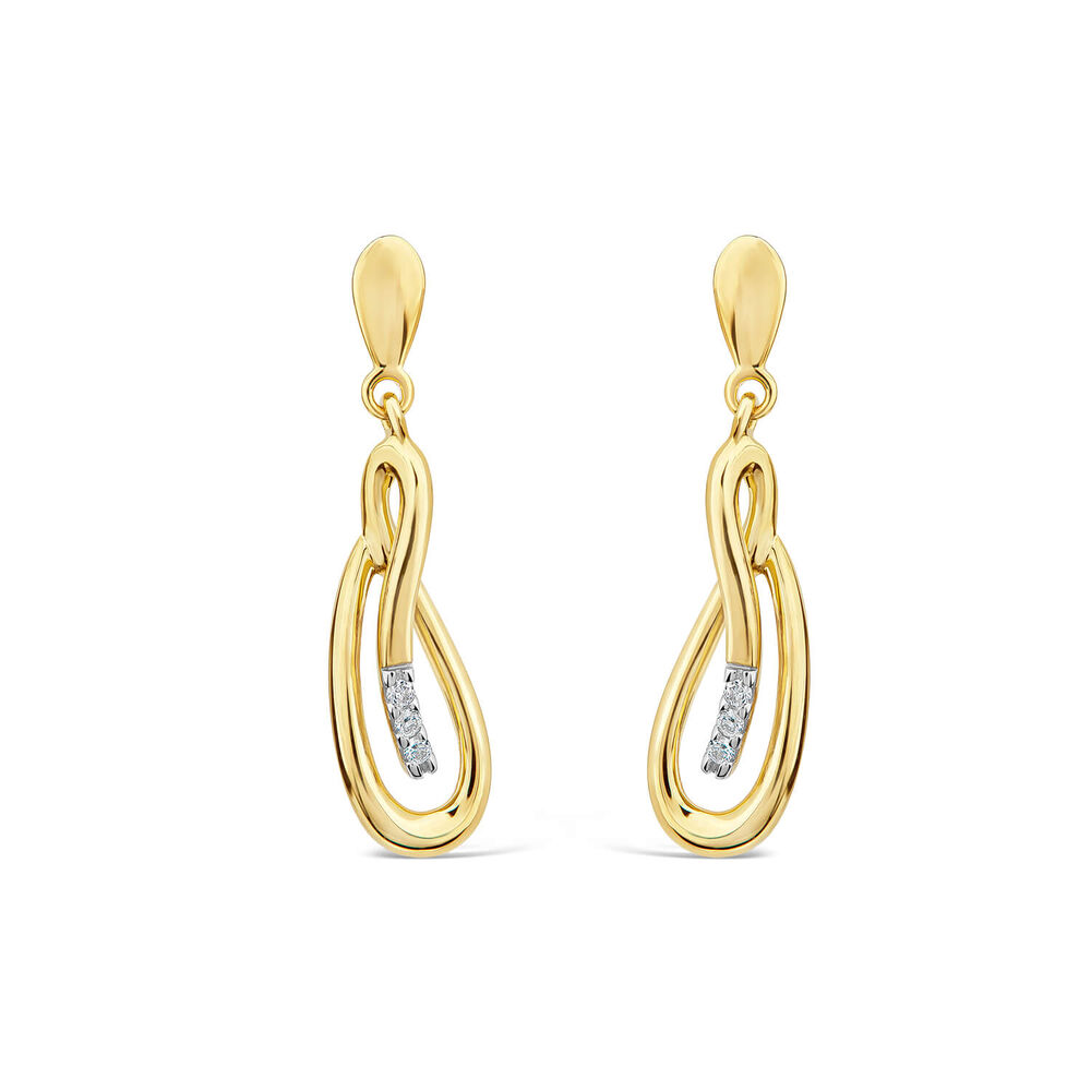 9ct Yellow Gold Open Loop Diamond Set Drop Earrings