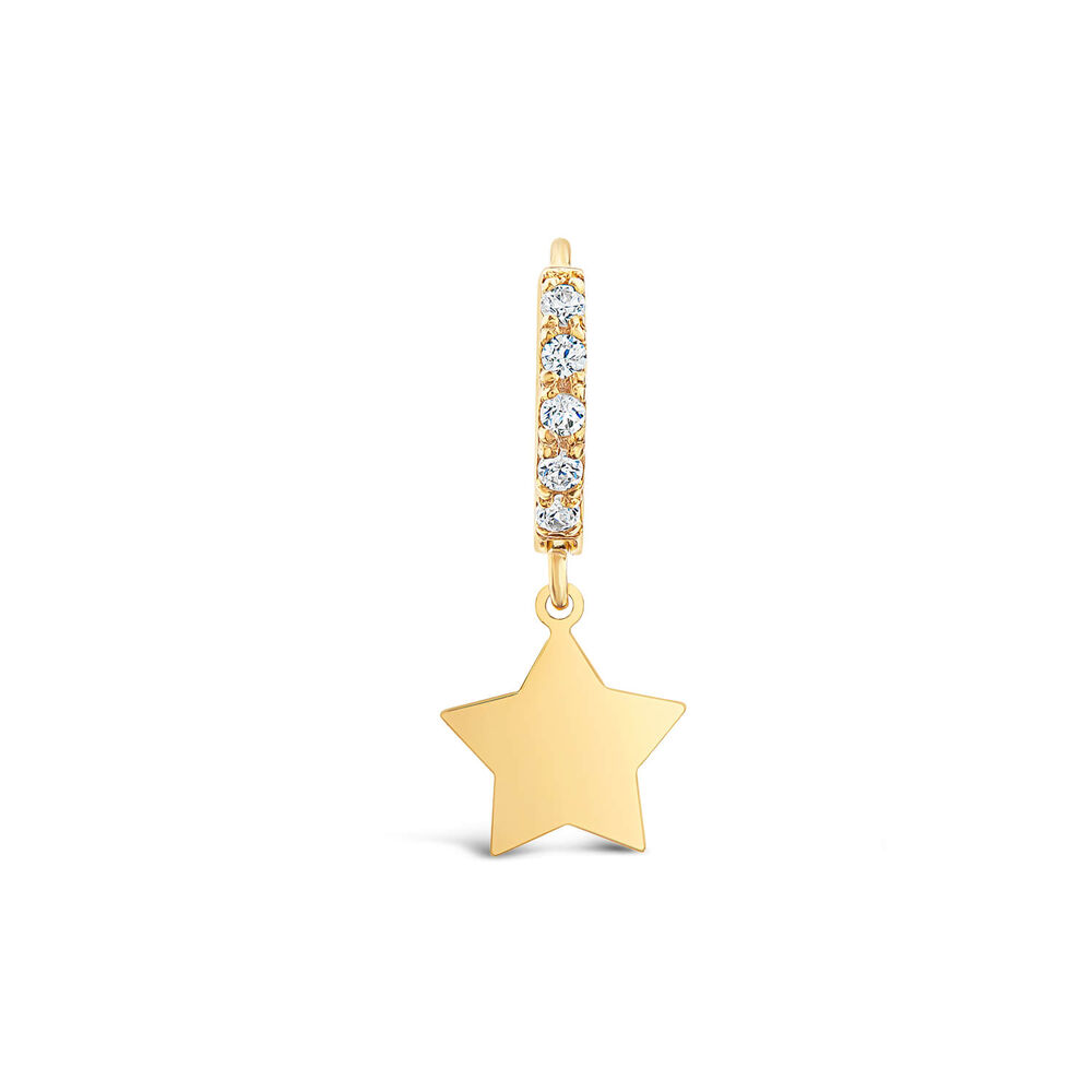 9ct Yellow Gold Cubic Zirconia & Plain Star Single Drop Earring image number 0