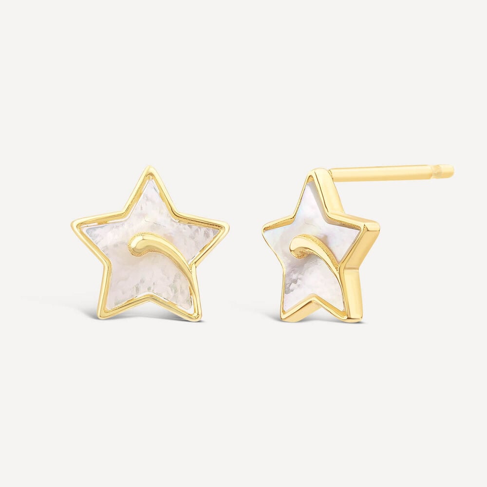 9ct Yellow Gold Mother of Pearl Star Stud Earrings image number 1