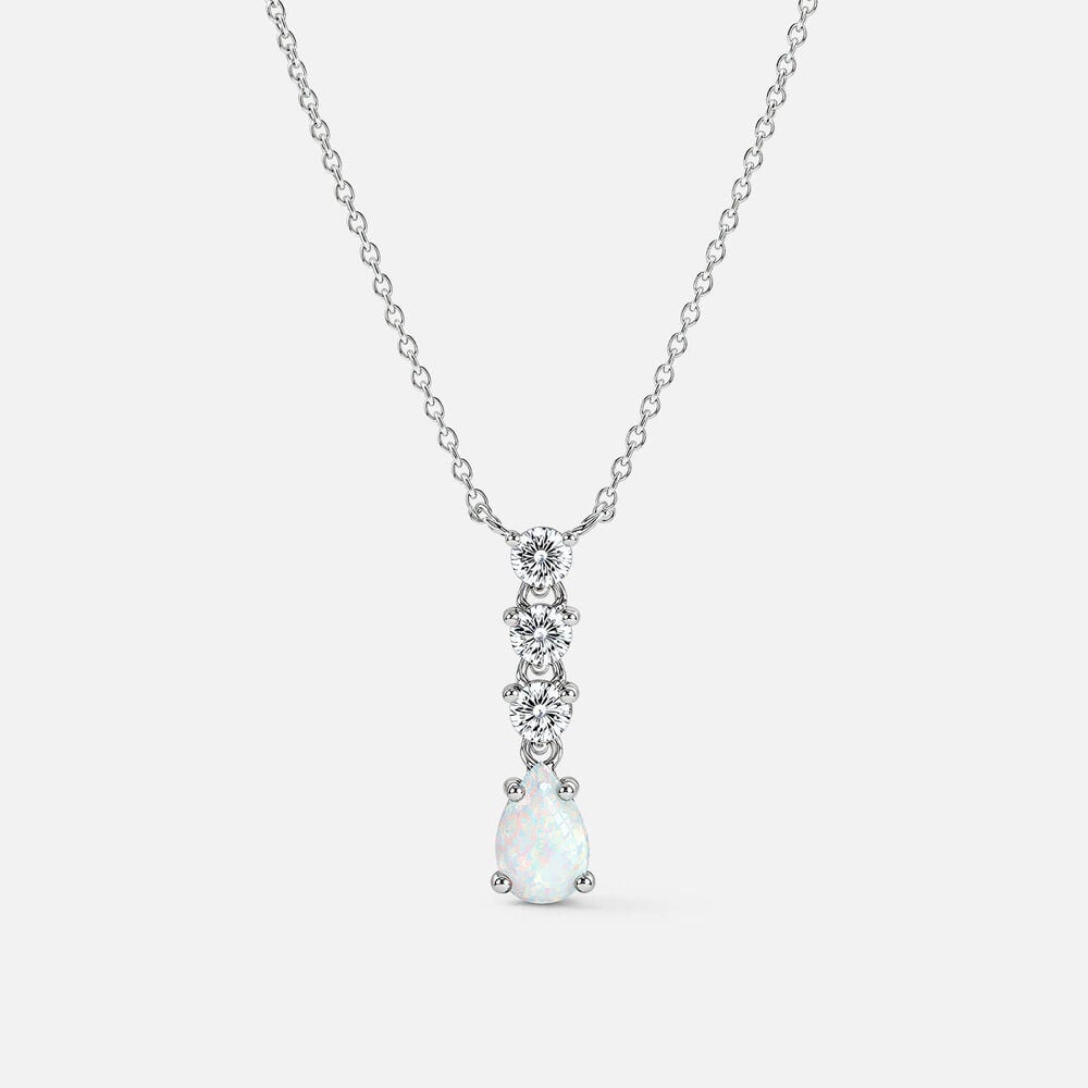 Sterling Silver Pear Opal 3 Cubic Zirconia Top Necklet