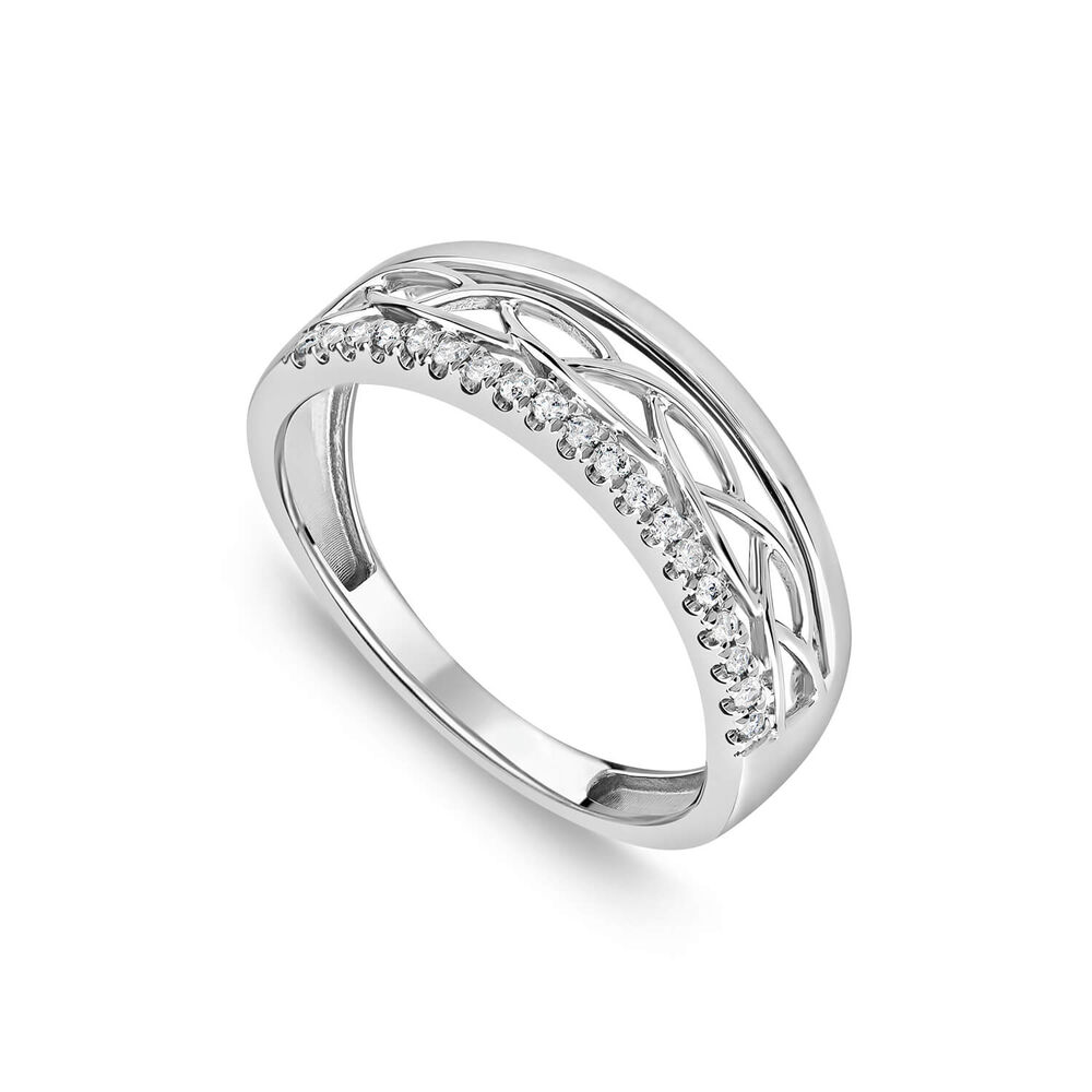 9ct White Gold 0.10ct Diamond Line Woven Design Ring image number 0