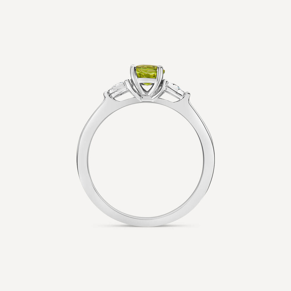 9ct White Gold Round Peridot 0.12ct Diamond Sides Stone image number 3