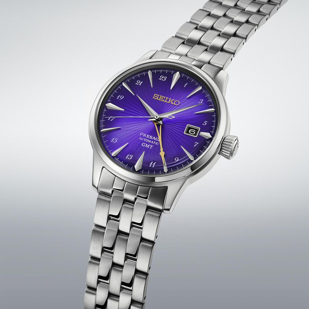 Seiko 145th Anniversary Presage Cocktail Time GMT Limited Edition Edo Purple Watch