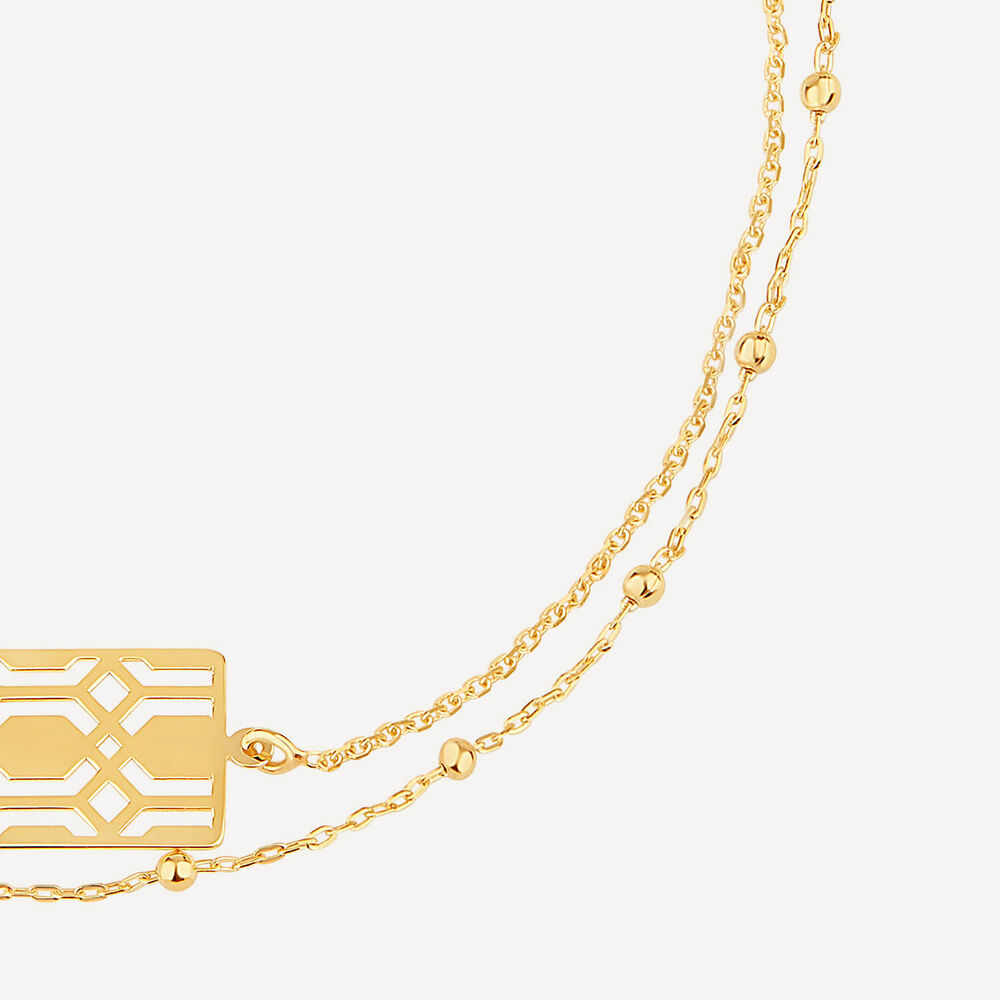 9ct Yellow Gold Milan Filigree Rectangular Disc Double Chain Bracelet image number 1