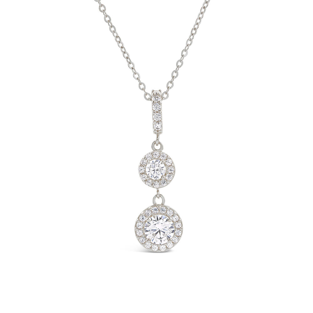 9ct White Gold Two Cubic Zirconia Halo's & Cubic Zirconia Bale Pendant