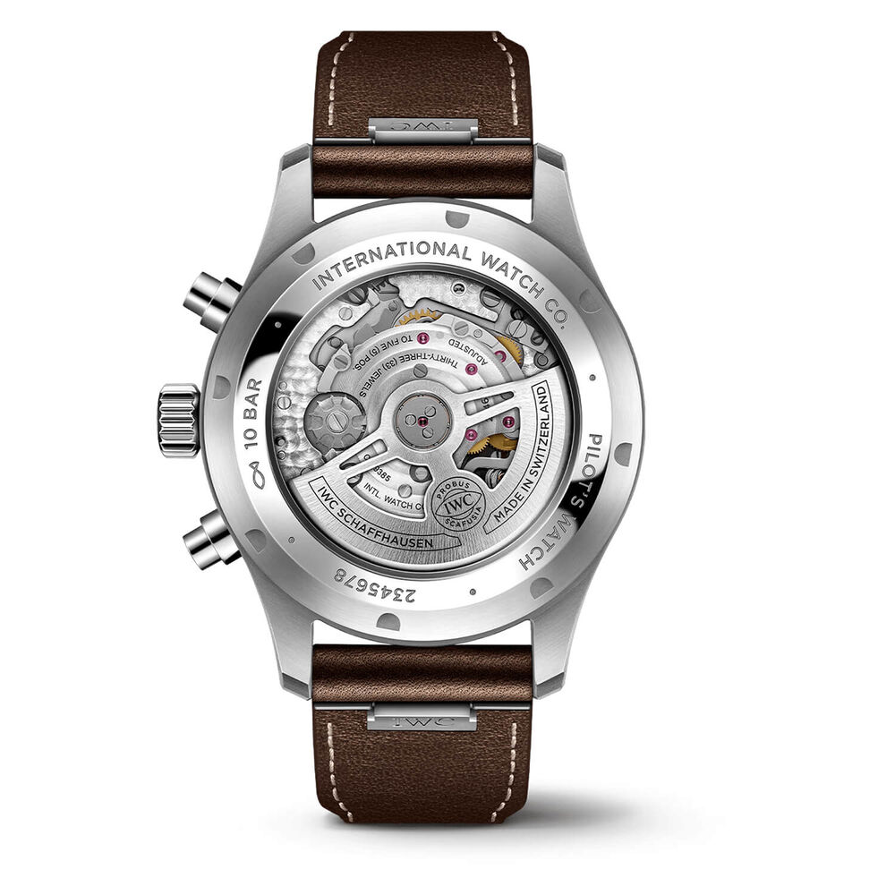 IWC Schaffhausen Pilot's Chronograph 43mm Green Dial Steel Case Brown Leather Strap image number 1