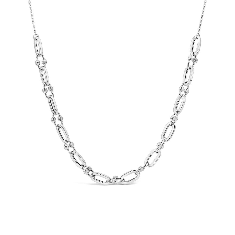 9ct White Gold Beads & Oval Link Necklet image number 0