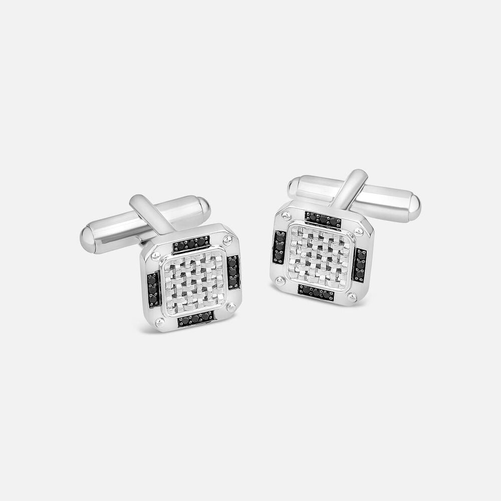 Sterling Silver Black Cubic Zirconia Square Cufflinks