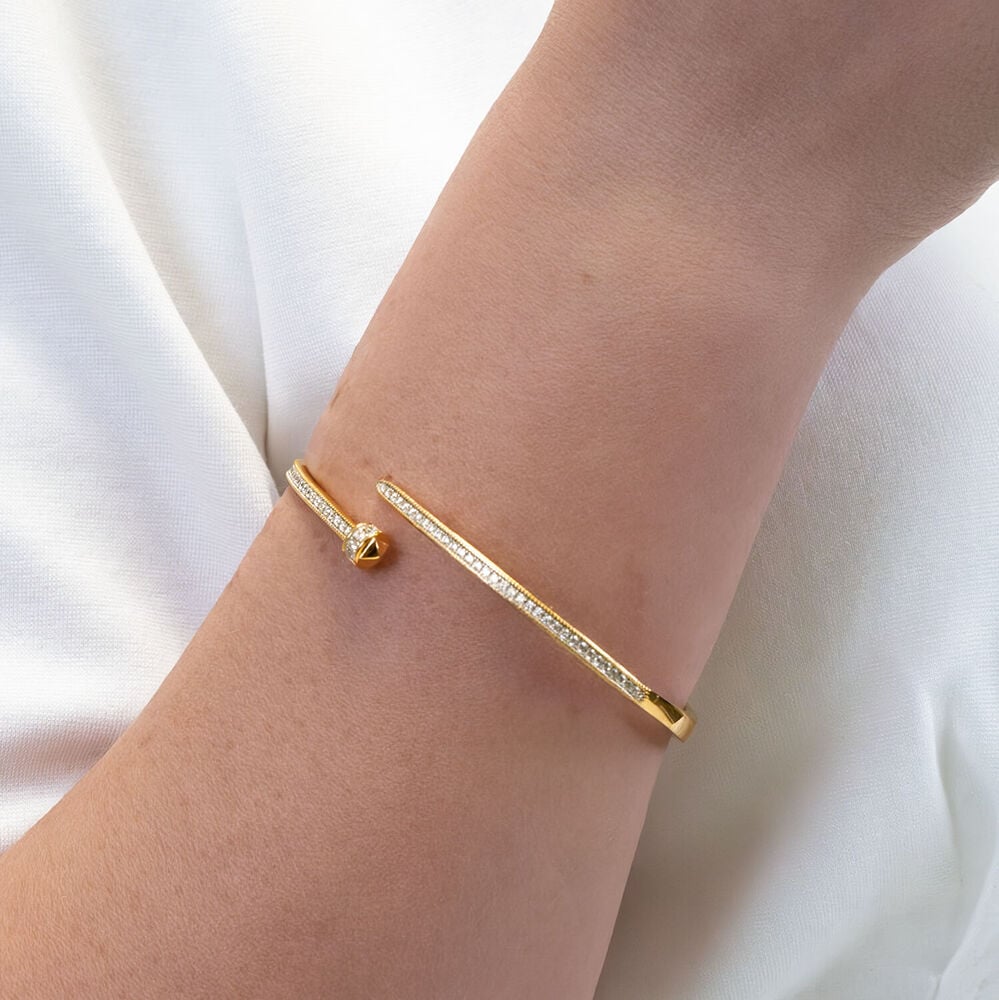 Yellow Gold Plated Cubic Zirconia Nail Bangle