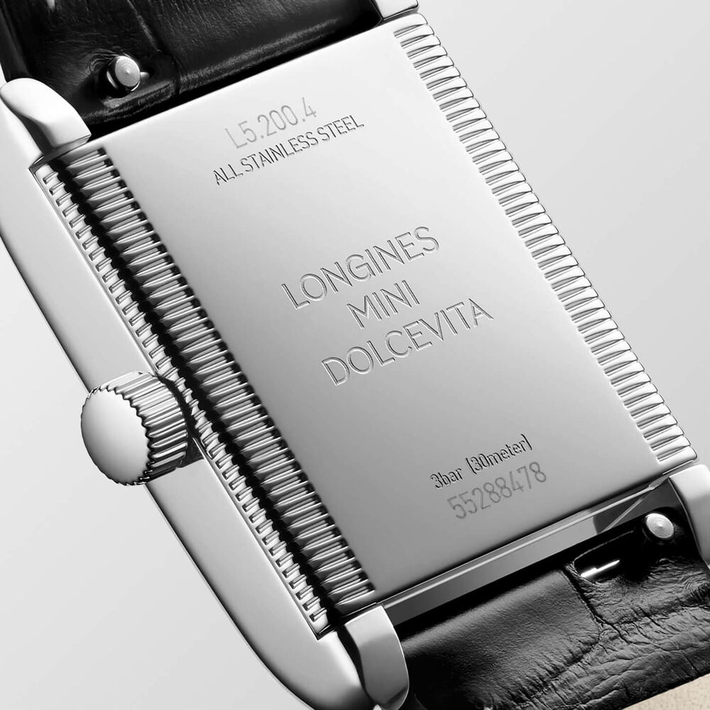 Longines MiniDolcevita 2023 29 X 21.50mm Silver "flinqué" Dial Black Strap Watch image number 2
