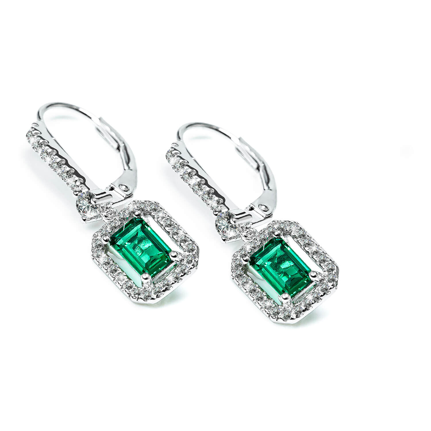 CARAT London Silver Moxie Emerald Green Drop Earrings