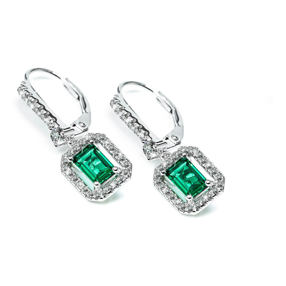 CARAT* London Silver Moxie Emerald Green Borderset Drop Earrings image number 0