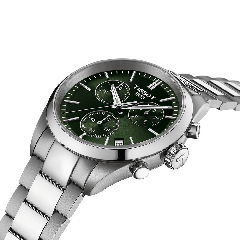 Tissot PR 100 Chronograph 40mm Green Dial Steel Bracelet Watch