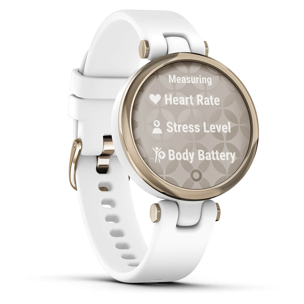 Garmin Lily Sport Cream Gold Bezel White Case Silicone Strap Watch image number 4