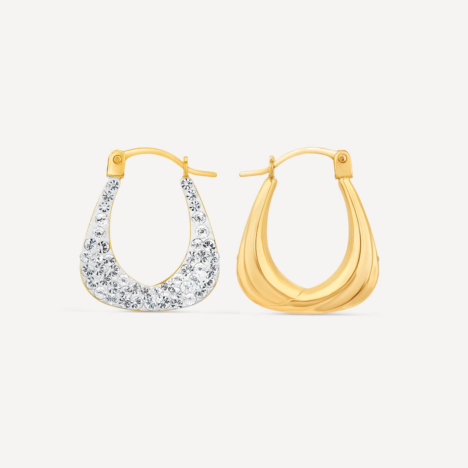 9ct Yellow White Gold Crystalique Creole Hoop Earrings