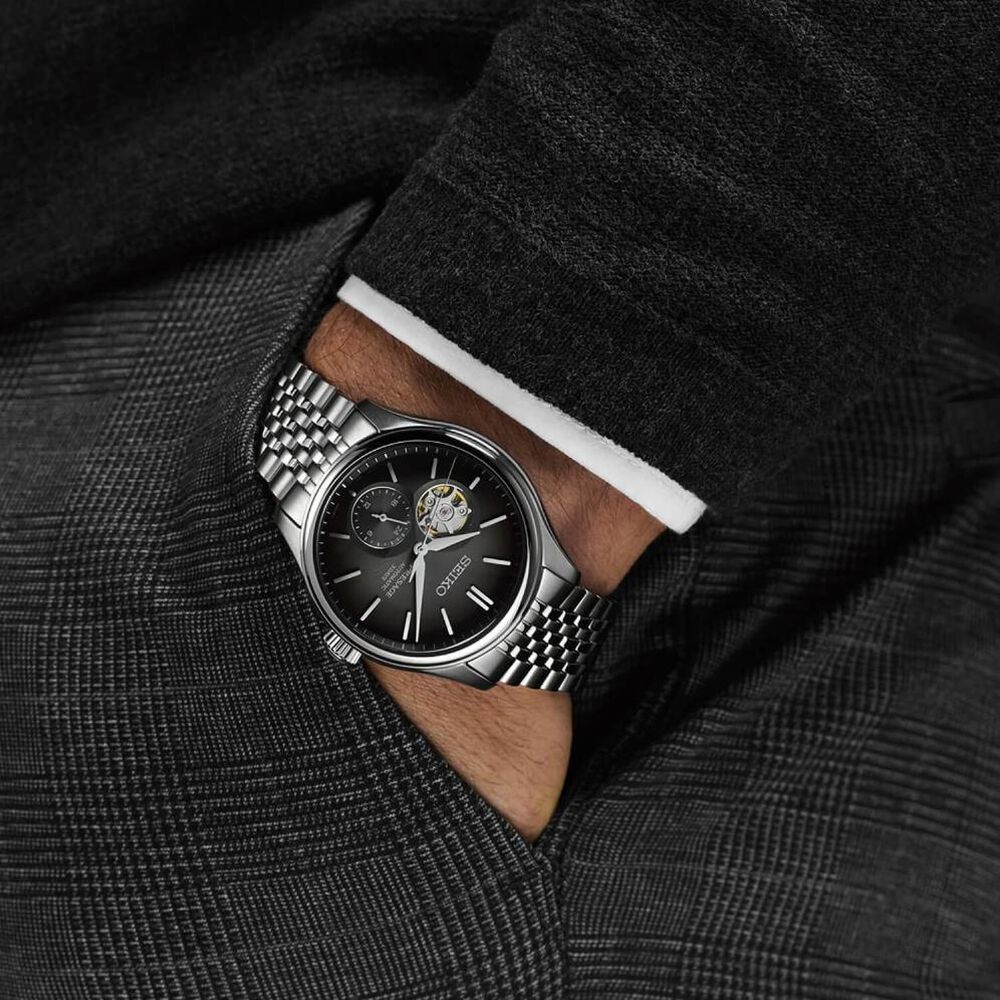 Seiko Presage Classic Series 'Sumi-iro' Open Heart 40mm Black Dial Steel Bracelet Watch image number 5