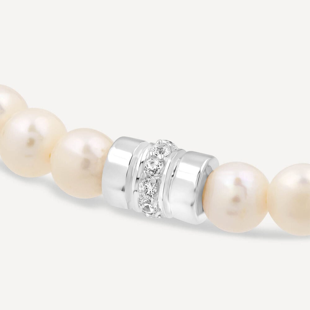 Sterling Silver Freshwater Pearls & Cubic Zirconia Barrel Bracelet image number 2