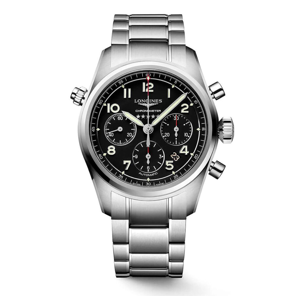 Longines Spirit Automatic 42mm Chronograph Black Dial Steel Case Bracelet Watch image number 0