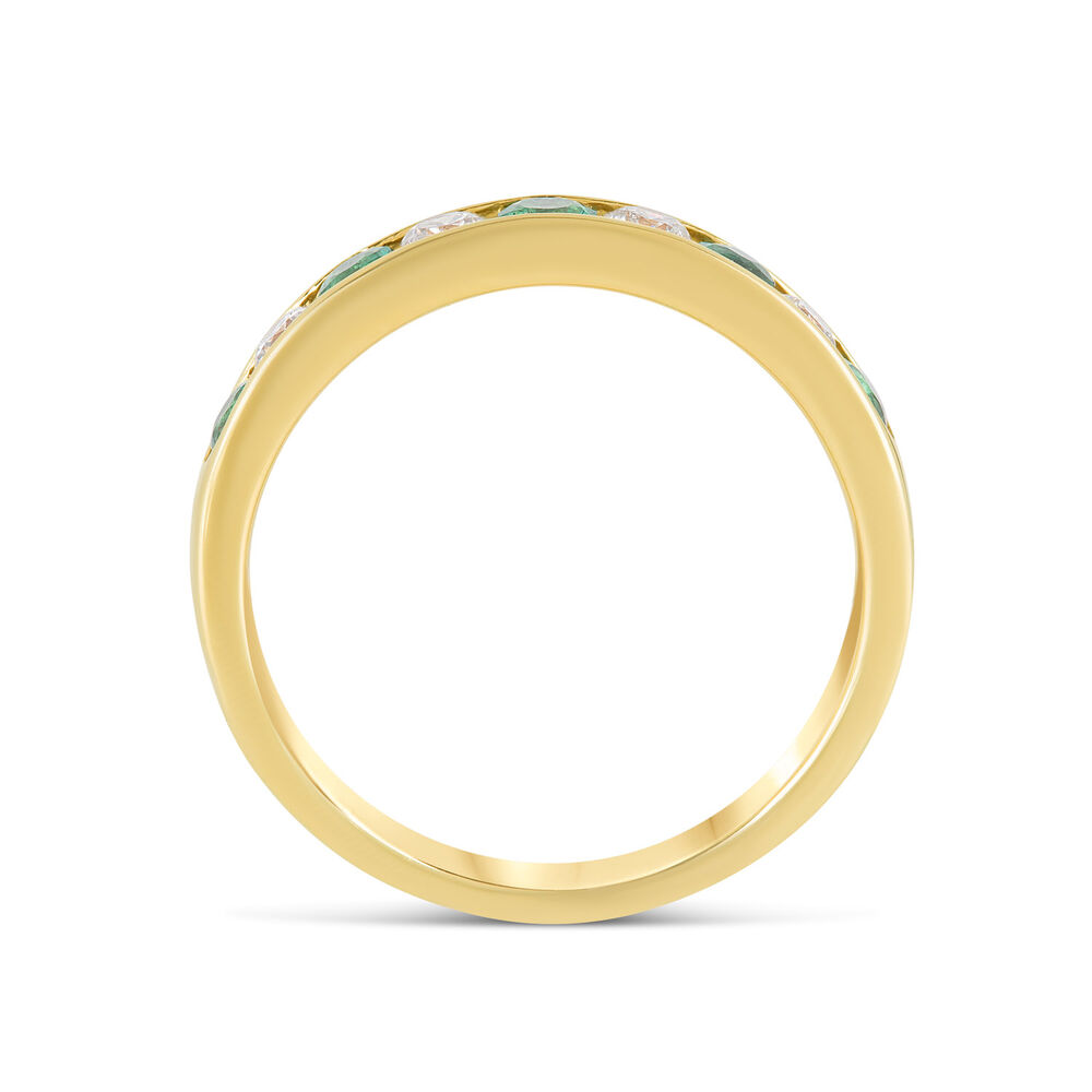 18ct gold emerald and diamond nine stone ring image number 2