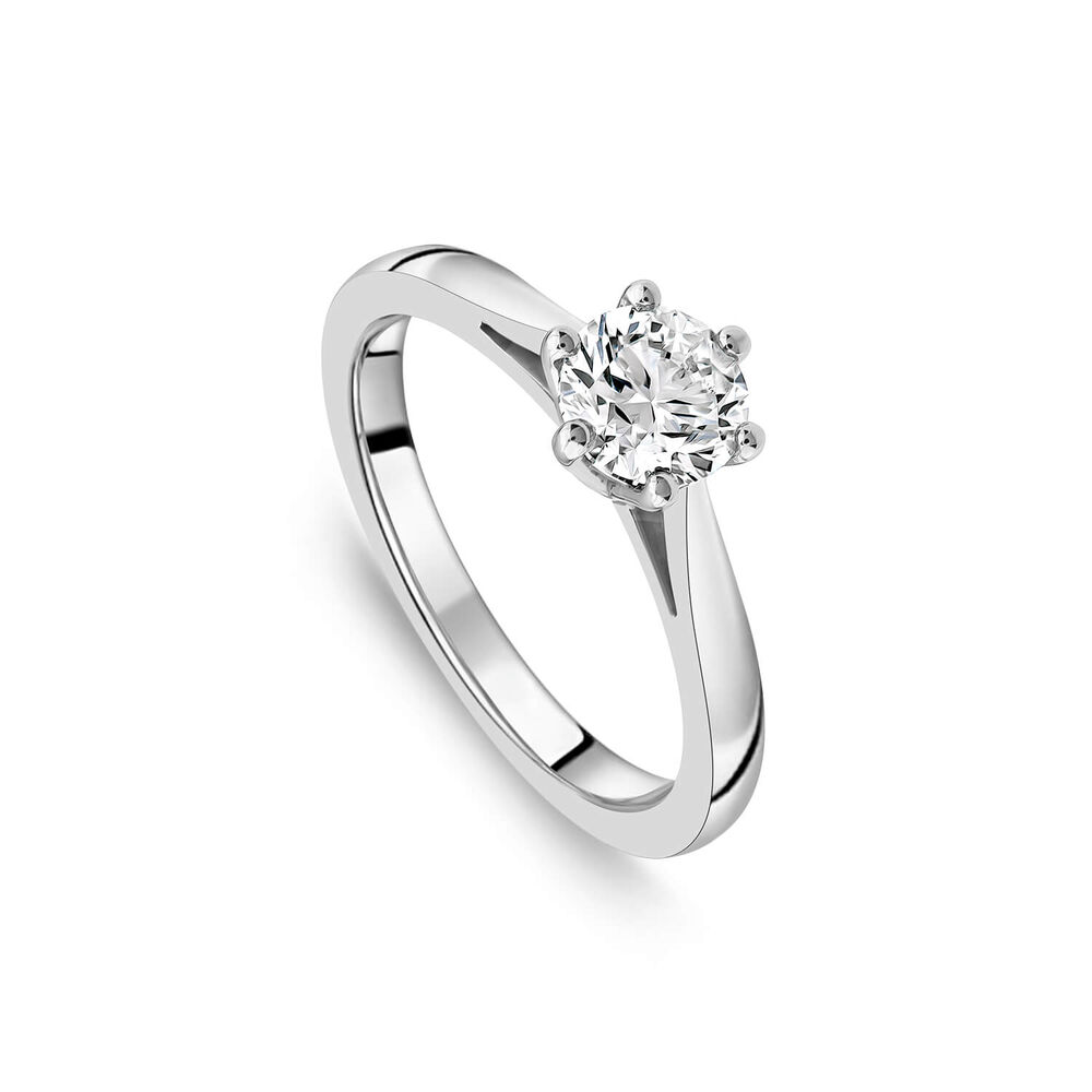 Platinum 0.90ct Round Diamond Six Claw Solitaire Ring image number 0