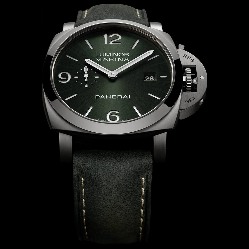 Panerai Luminor Marina Titanio 44mm Green Dial Leather Strap Watch