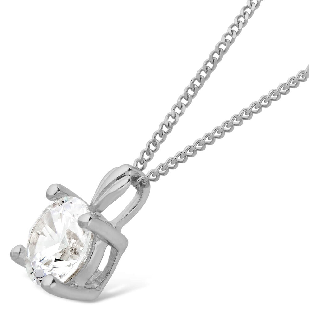 9ct White Gold 5mm Four Claw Cubic Zirconia Set Pendant (Chain Included) image number 1