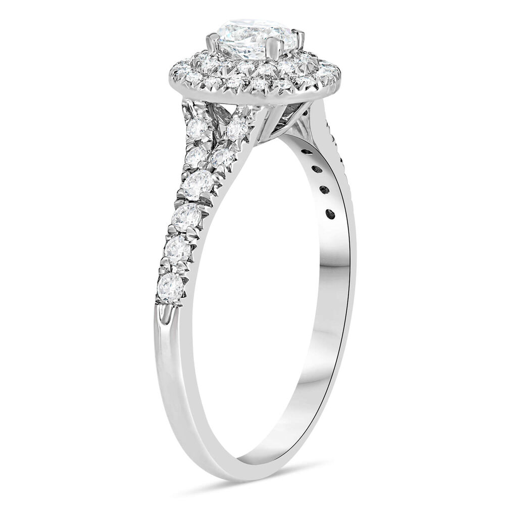 18ct white gold 0.65 carat oval diamond halo ring image number 3