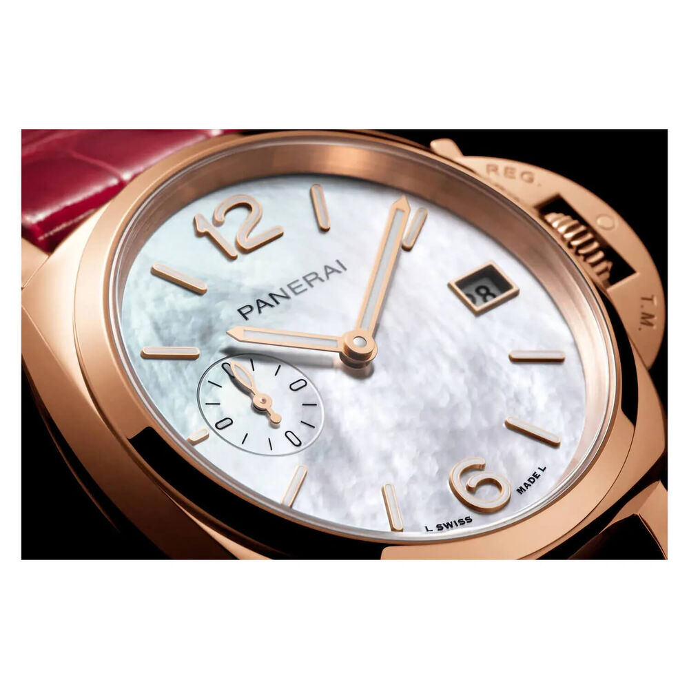 Panerai Luminor Due 38mm Goldtech™ Madreperla Pearlised Dial Red Strap Watch image number 9