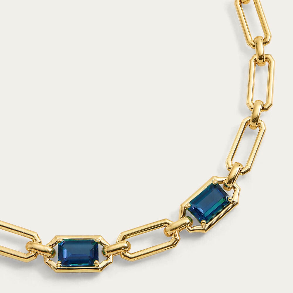 Sterling Silver Yellow Gold Plated Vermeil Rectangular Sapphire Link Bracelet