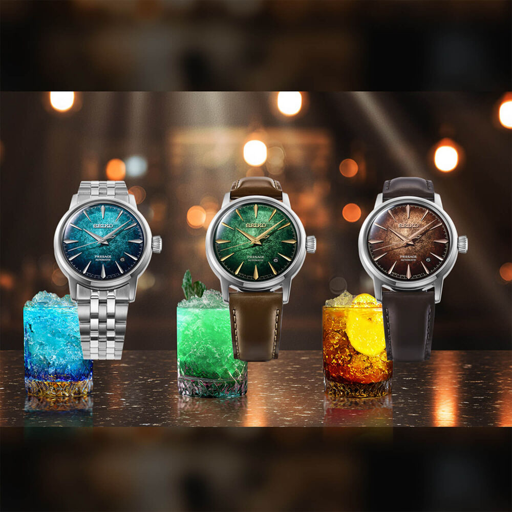 Seiko Presage Cocktail Time Crushed Ice &lsquo;Mint Mist&rsquo; 38.5mm Green Dial Leather Strap Watch