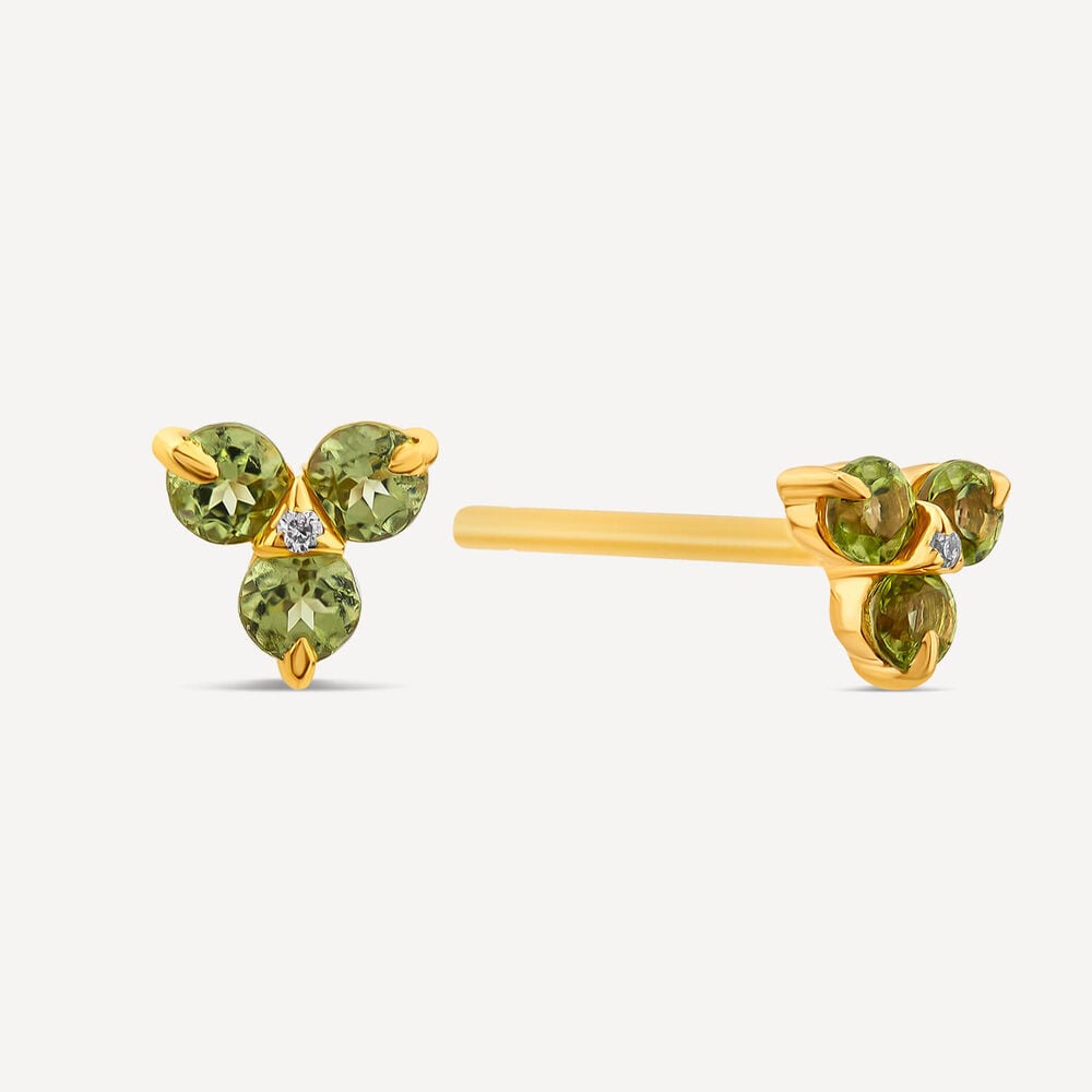 9ct Yellow Gold Peridot Trefoil Diamond Centre Stud Earrings