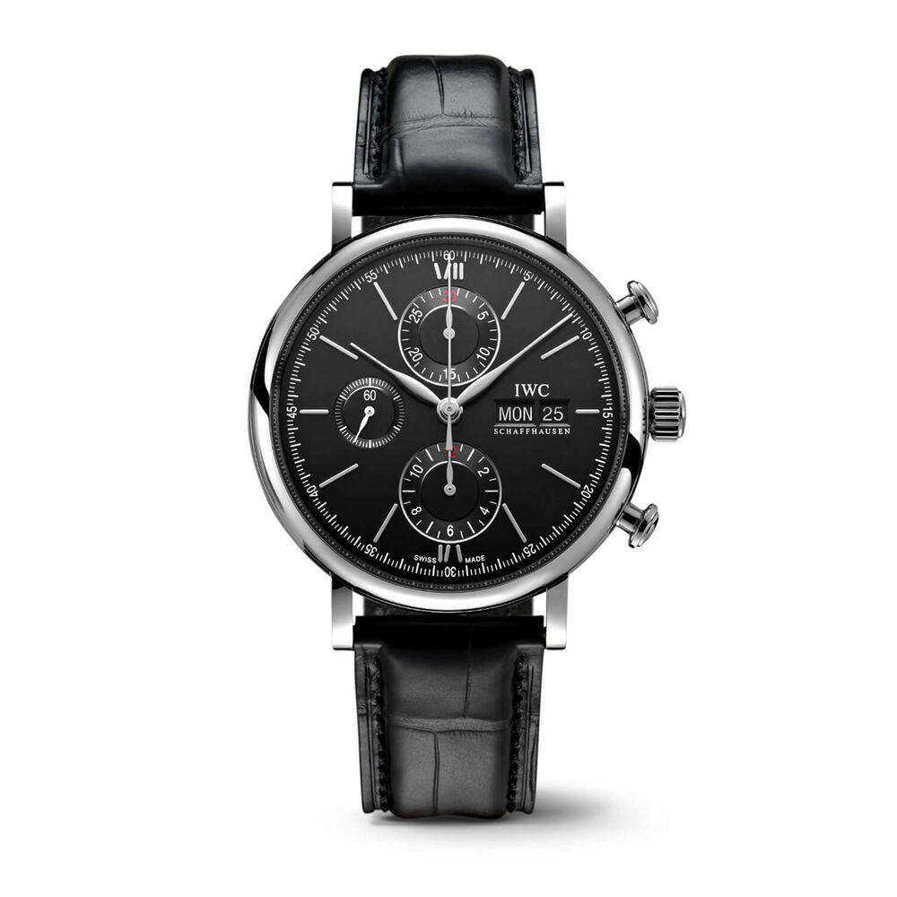 IWC Schaffhausen Portofino Chronograph Black Dial Strap Watch image number 0