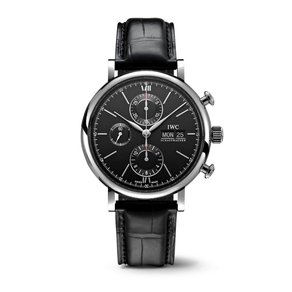 IWC Schaffhausen Portofino Chronograph Black Dial Strap Watch