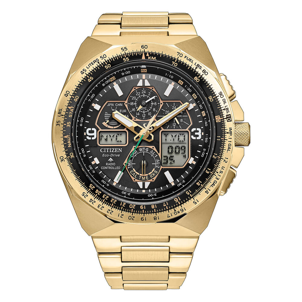 Citizen Promaster Skyhawk 46mm Black Dial Gold Tone Steel Bracelet Watch