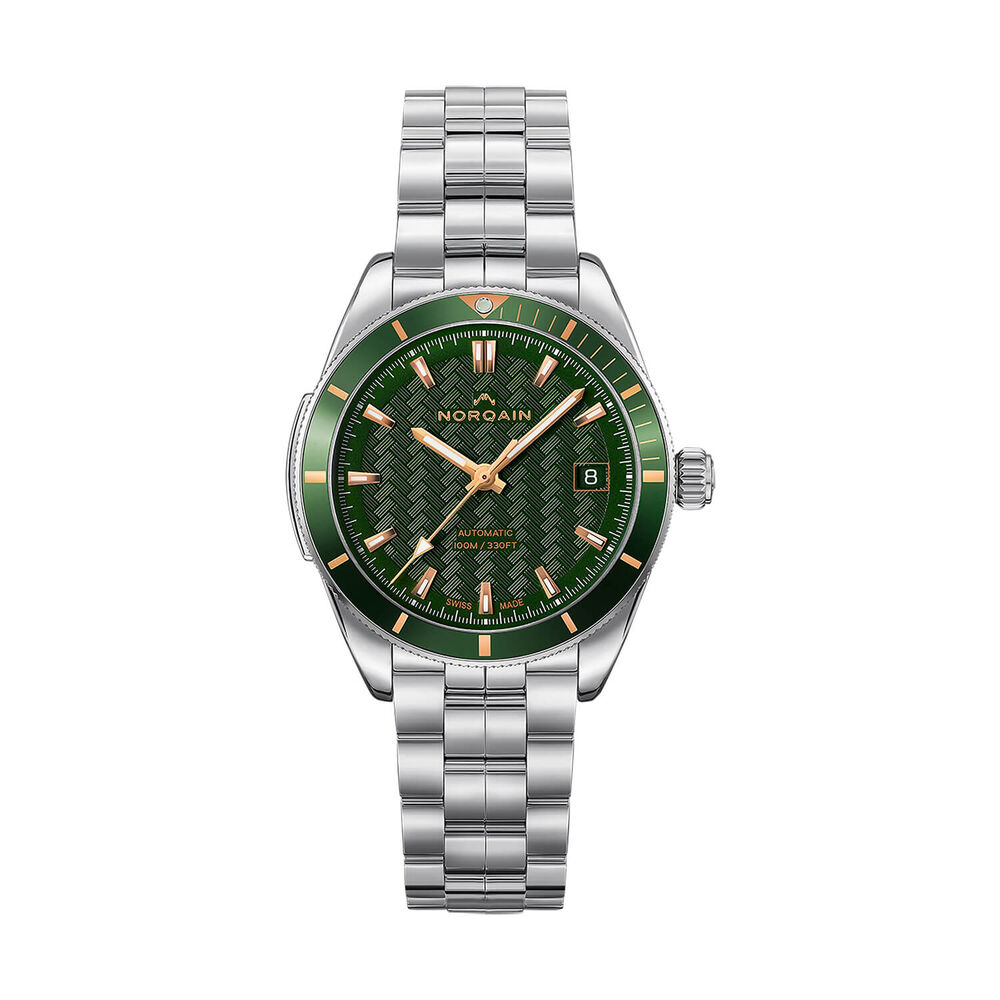 NORQAIN Adventure Sport Automatic 37mm Green Pattern Dial Stainless Steel Bracelet Watch