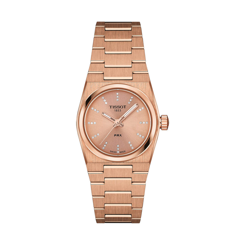 Tissot PRX Quartz 25mm Rose Gold Dial Diamond Dots Gold PVD Stainless Steel Bracelet Watch