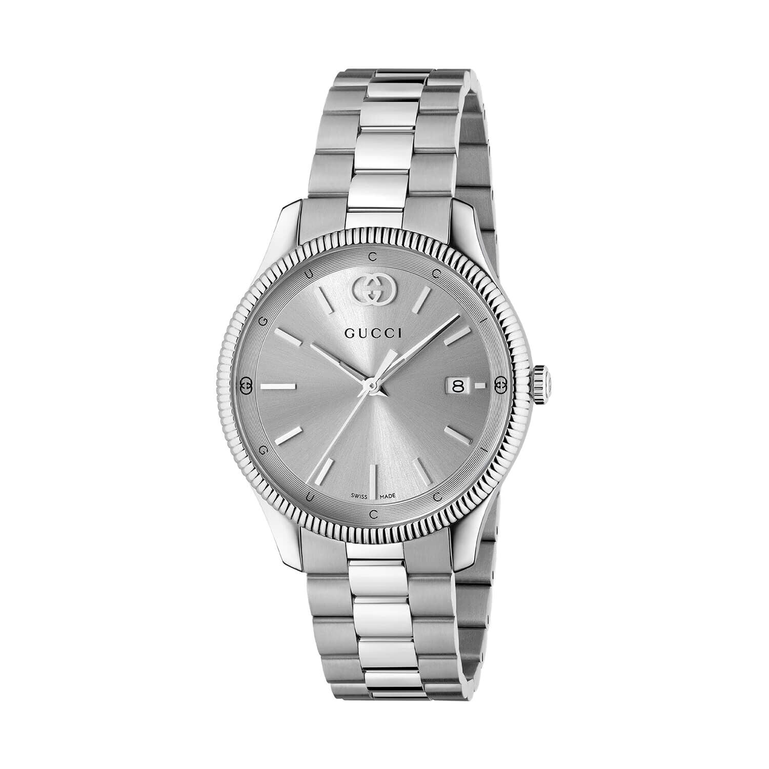 Gucci G-Timeless 38mm Silver Dial Steel Bracelet Watch