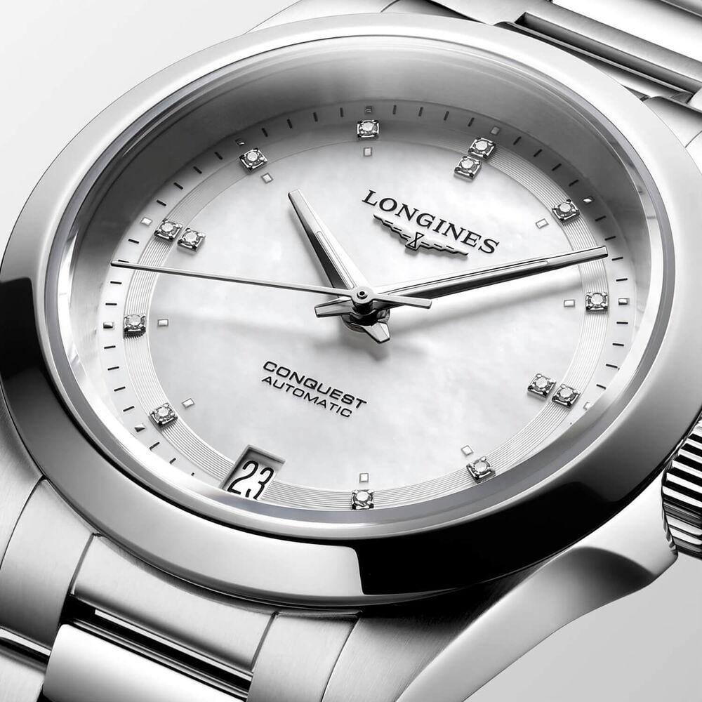 Longines Conquest 34mm Pearlised Dial Stainless Steel Case Bracelet Watch image number 3
