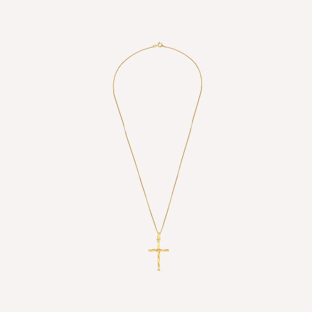 9ct Yellow Gold Diamond Cut Cross Pendant image number 2