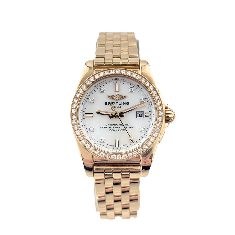 Pre-Owned Breitling Galactic 29mm MOP Dial Diamond Bezel Rose Gold Steel Bracelet Watch image number 0