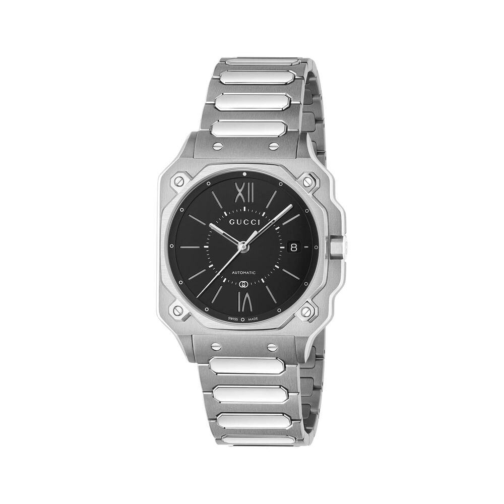 Gucci G-Flat 36mm Black Dial Stainless Steel Bracelet Watch